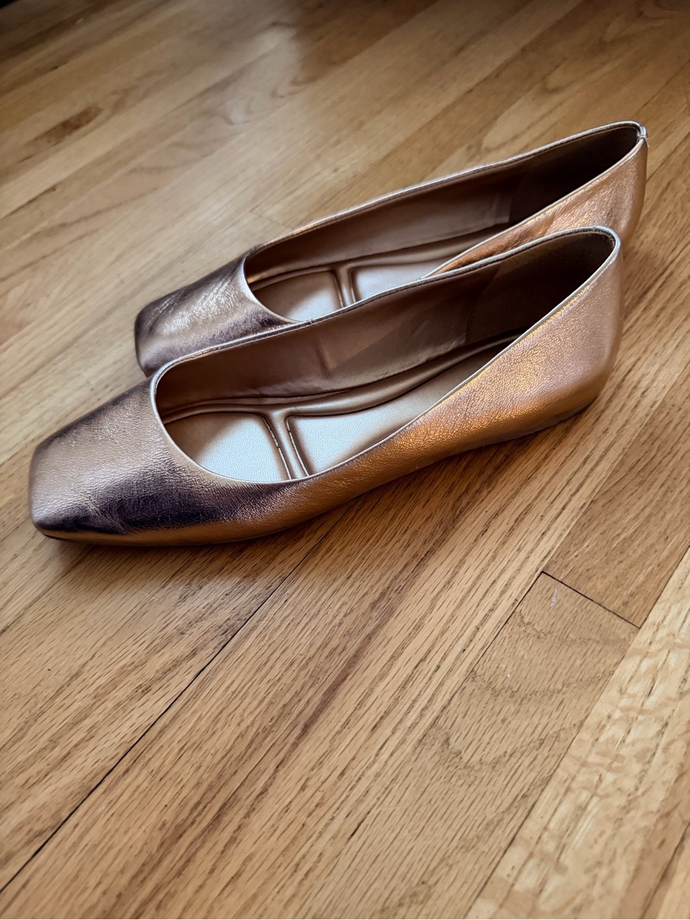 Franco Sarto Metallic Rose Gold Women's Square-Toe Ballet Flats
